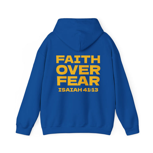 Faith over Fear hoodie blue/yellow